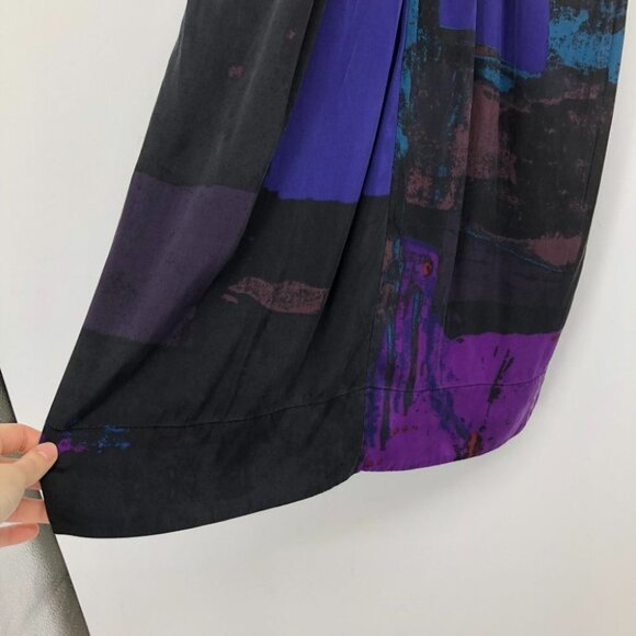 Banana Republic  jewel toned silk colorblock purple black mini shirt dress 2 - Picture 7 of 14
